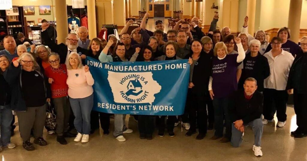 Residents of mobile home parks across Iowa came together to lobby legislators for homeowners' rights in 2019 at the Iowa State Capitol. (Courtesy Candi Evans, Iowa Manufactured Home Residents Network)