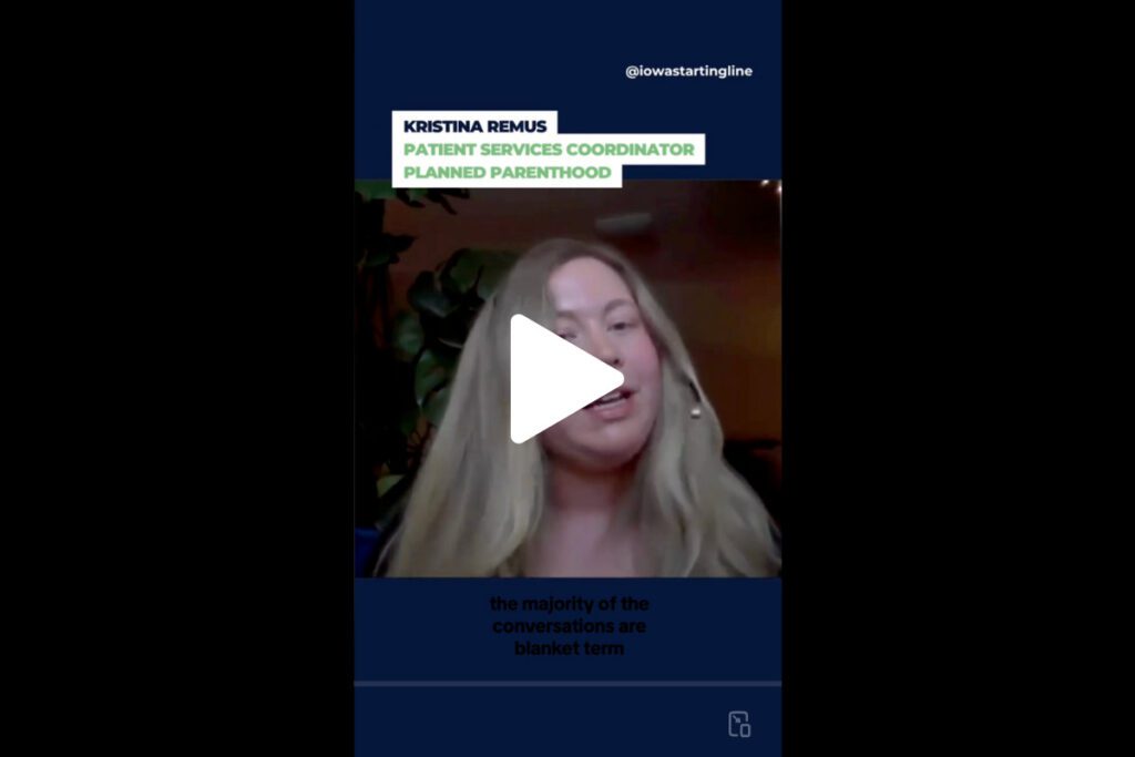 Screenshot of video of Kristina Remus, patient services coordinator at Planned Parenthood, discussing abortion access for Iowans post-ban.