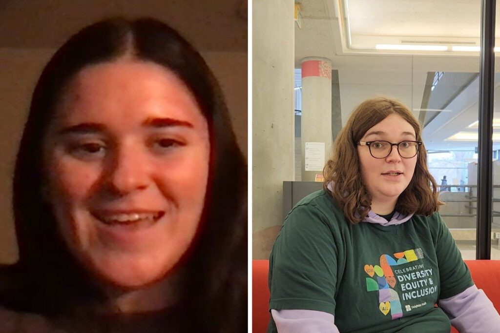 Left: Madison O., speaking right: Jackie Snook, speaking. Both students have benefited from Iowa State's LGBTQ center